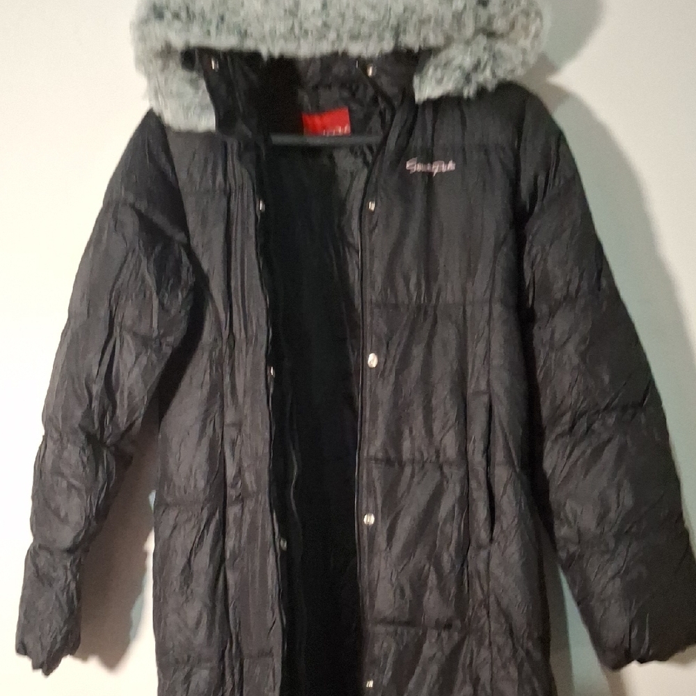 South Pole Black Puffer Coat with Gray Faux Fur Detachable Hood Size M